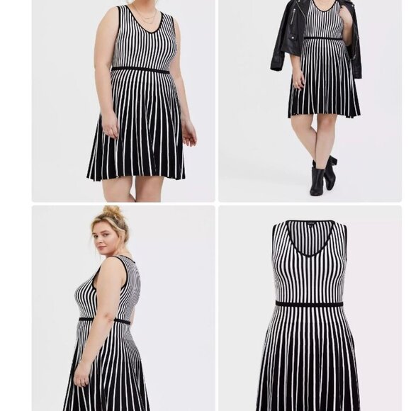 Retired! Black & White Stripe Sweater-Knit Skater Dress - Picture 1 of 5